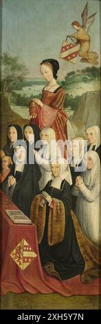 Panneau commémoratif avec neuf portraits de femmes, aile intérieure droite d'un retable peint par Meester van Alkmaar Banque D'Images