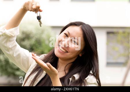 Woman moves to a new apartment Stock Photo