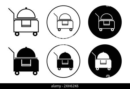 Icône du service d'étage du petit déjeuner symbole vectoriel ou ensemble d'enseignes dans un contour noir et blanc Illustration de Vecteur