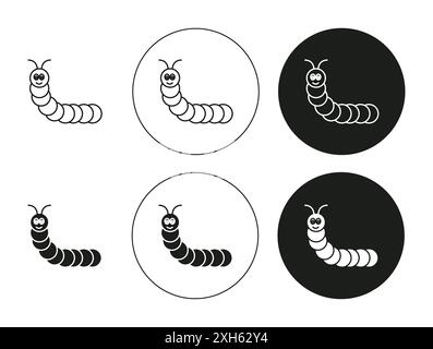 Caterpillar icône vecteur symbole ou ensemble de signes collection dans un contour noir et blanc Illustration de Vecteur