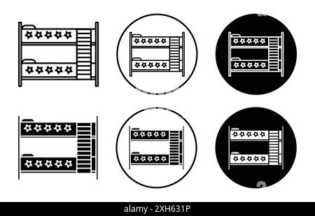 Icône de lit superposé symbole vectoriel ou collection d'ensemble de signes dans un contour noir et blanc Illustration de Vecteur