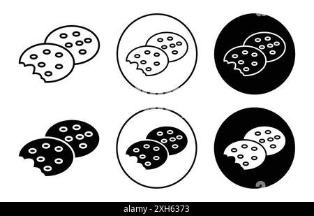 Icône de cookie symbole vectoriel ou ensemble de signes collection dans un contour noir et blanc Illustration de Vecteur