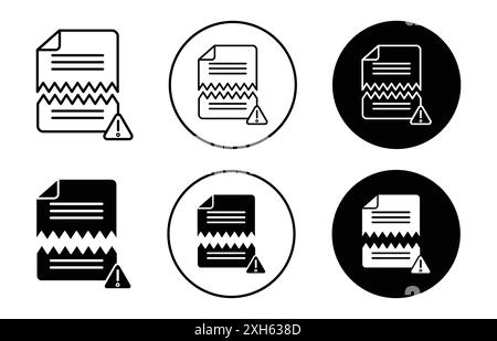 Icône de fichier corrompu symbole vectoriel ou collection d'ensembles de signes dans un contour noir et blanc Illustration de Vecteur