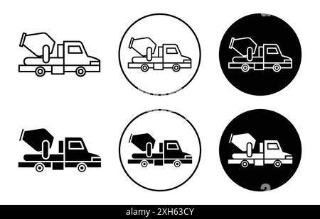 Icône de mélangeurs de ciment symbole vectoriel ou collection d'ensemble de signes dans un contour noir et blanc Illustration de Vecteur