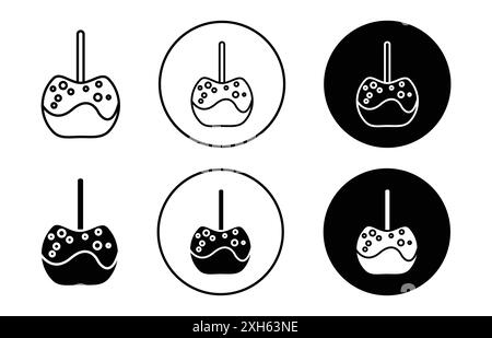 Icône de pomme caramélisée symbole vectoriel ou collection d'ensemble de signe dans un contour noir et blanc Illustration de Vecteur