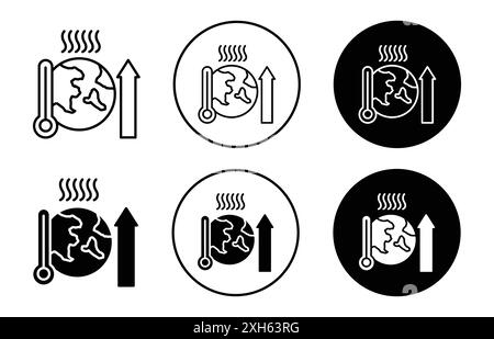 Icône de réchauffement climatique symbole vectoriel ou ensemble de signes collection dans un contour noir et blanc Illustration de Vecteur