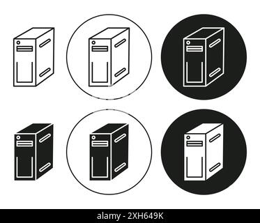 Icône de boîtier d'ordinateur symbole vectoriel ou collection d'ensemble de signes dans un contour noir et blanc Illustration de Vecteur