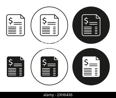 Icône de facture symbole vectoriel ou ensemble d'enseignes collection dans un contour noir et blanc Illustration de Vecteur