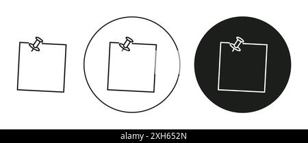 Note papier avec icône de bouton poussoir symbole vectoriel ou collection d'ensemble de signes dans un contour noir et blanc Illustration de Vecteur