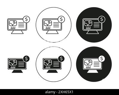 Icône de publicité native symbole vectoriel ou collection d'ensemble de signes dans un contour noir et blanc Illustration de Vecteur