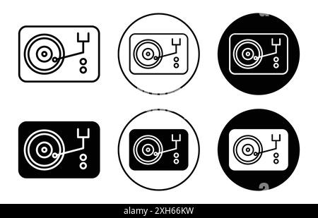 Icône de lecteur de vinyle symbole vectoriel ou collection d'ensemble d'enseignes dans un contour noir et blanc Illustration de Vecteur