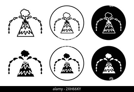 Icône d'erruption volcanique symbole vectoriel ou collection d'ensemble de signes dans un contour noir et blanc Illustration de Vecteur