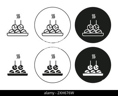 Takoyaki icône symbole vectoriel ou collection d'ensemble de signes dans un contour noir et blanc Illustration de Vecteur