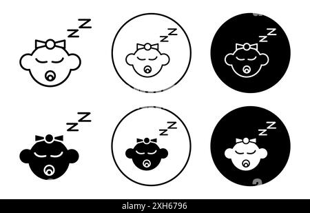 Icône de bébé endormi symbole vectoriel ou collection d'ensemble de signe dans un contour noir et blanc Illustration de Vecteur