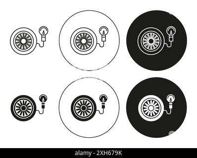 Icône de surveillance de la pression des pneus ensemble de symboles vectoriels ou d'enseignes en noir et blanc Illustration de Vecteur