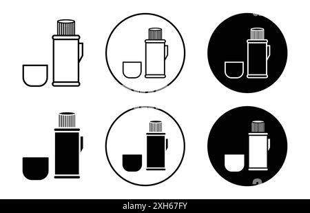 Icône thermos symbole vectoriel ou ensemble d'enseignes collection dans un contour noir et blanc Illustration de Vecteur
