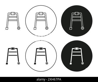 Icône Walker symbole vectoriel ou collection de signes dans un contour noir et blanc Illustration de Vecteur