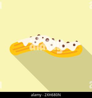 Pâtisserie churro couchée sur la garniture de crème blanche avec des pépites de chocolat, illustration d'icône dans un style plat Illustration de Vecteur