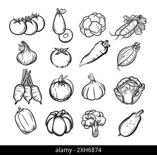 Ensemble de motifs légumes et fruits, Doodle concept végétarien doodle Organic Doodle food, cultiver des aliments Illustration de Vecteur