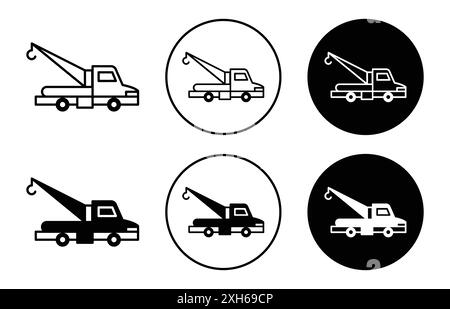 Icône de dépanneuse symbole vectoriel ou ensemble d'enseignes ensemble dans un contour noir et blanc Illustration de Vecteur