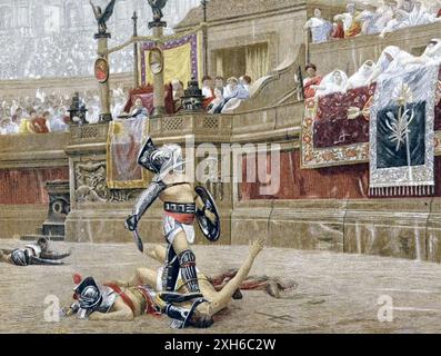 GLADIATEURS te 1872 peinture de l'artiste français Jean-Léon Géröme intitulée Pollice verso (avec le pouce tourné) Banque D'Images