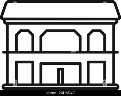 Dessin au trait simple d'une façade de bâtiment moderne de deux étages avec de grandes fenêtres Illustration de Vecteur