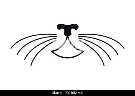 Nez de chat, bouche et moustaches isolés sur fond blanc. Logo animal chat minimaliste. Illustration vectorielle Illustration de Vecteur