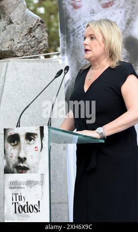 Madrid, Madrid, ESPAGNE. 11 juillet 2024. Marimar Blanco prononçant un discours en l'honneur de Miguel Angel Blanco, son frère (crédit image : © Richard Zubelzu/ZUMA Press Wire) USAGE ÉDITORIAL SEULEMENT! Non destiné à UN USAGE commercial ! Banque D'Images