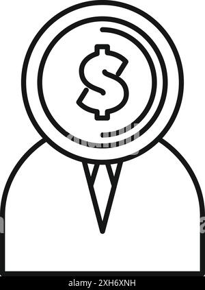 Icône de ligne d'un homme d'affaires avec un signe de dollar pour une tête, symbolisant l'accent financier Illustration de Vecteur