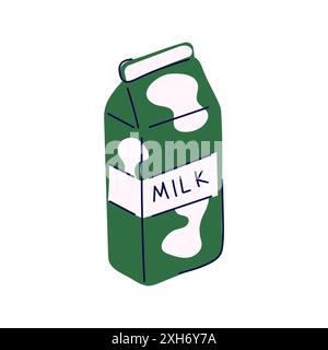 Paquet de lait dans le style de bande dessinée. Conception d'icône de produit laitier. Illustration vectorielle isolée sur fond blanc. Illustration de Vecteur