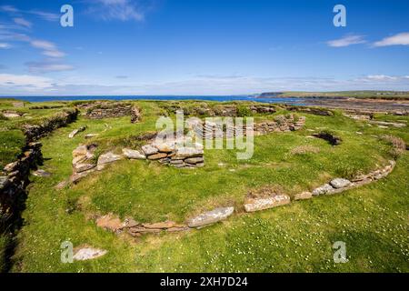 Le Brough of Birsay Viking Settlement sur l'île de Brough, dans les îles Orcades, en Écosse du Nord Banque D'Images