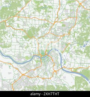 Road map of Cincinnati in Ohio. Contains layered vector with roads water, parks, etc. Stock Vector