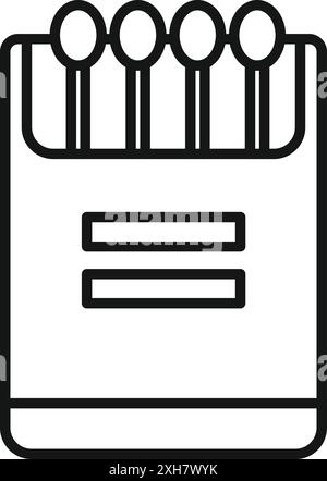 Boîte d'allumettes avec des allumettes pour démarrer l'icône de feu, style de contour isolé sur fond blanc Illustration de Vecteur