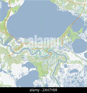 Road map of New Orleans in Louisiana. Contains layered vector with roads water, parks, etc. Stock Vector