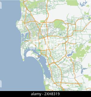 Road map of San Diego in California. Contains layered vector with roads water, parks, etc. Stock Vector