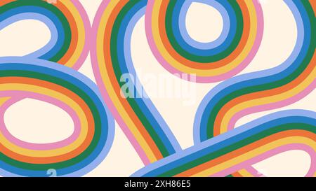 Fond amusant abstrait avec des rayures de couleur arc-en-ciel courbes. Modèle panoramique groovy à la mode pour bannière de conception, publicités, présentations Illustration de Vecteur