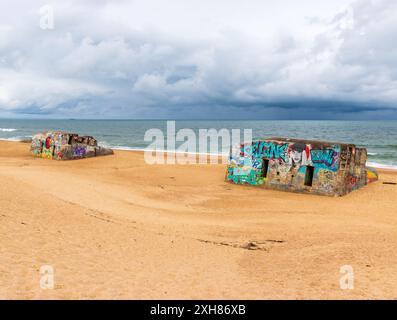 Labenne, Landes, France - 07 03 2024 : Street art sur un blockhaus du mur de l'Atlantique Banque D'Images