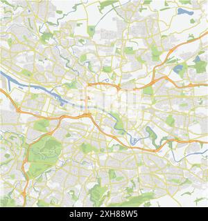 Road map of Glasgow in United Kingdom. Contains layered vector with roads water, parks, etc. Stock Vector