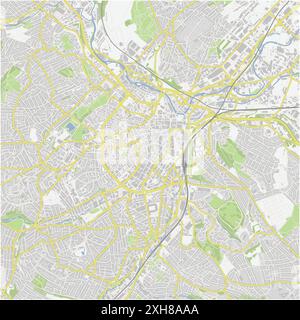 Road map of Sheffield in United Kingdom. Contains layered vector with roads water, parks, etc. Stock Vector