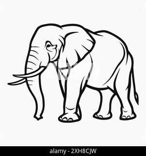 Logo éléphant indien en couleurs noir et blanc. Icône d'animal de contour minimaliste Illustration de Vecteur