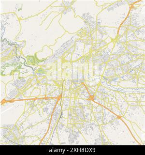 Road map of Damascus in Syria. Contains layered vector with roads water, parks, etc. Stock Vector