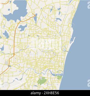 Road map of Chennai in India. Contains layered vector with roads water, parks, etc. Stock Vector