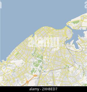 Road map of Havana in Cuba. Contains layered vector with roads water, parks, etc. Stock Vector