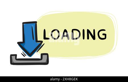Chargement. Autocollant vectoriel simple avec flèche et texte. élément dessiné à la main modifiable pour la conception, la bannière, le site web et l'impression Illustration de Vecteur
