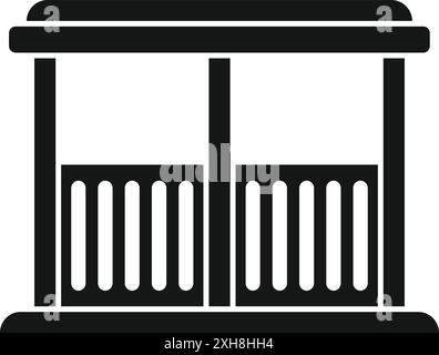 Silhouette noire et blanche d'une entrée de ranch à double porte menant à une maison de ferme Illustration de Vecteur