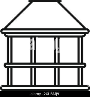 Icône simple d'une alcôve en bois avec toit debout sur quatre pieds, en noir et blanc Illustration de Vecteur