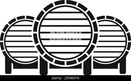 Trois fûts en bois debout, représentant le processus traditionnel de vieillissement du vin ou de la bière Illustration de Vecteur
