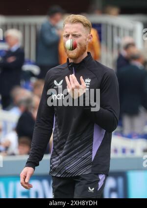 LONDRES, Royaume-Uni, JULY12 : Ben Stokes (Durham) de l'Angleterre lors de l'échauffement pendant le test de Rothesay, son match du jour 3 de 5 entre l'Angleterre et les Antilles au Lord's Cricket Ground, Londres, le 12 juillet 2024 Banque D'Images