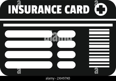 Icône noire simple représentant une carte d'assurance, symbolisant la couverture santé, les frais médicaux et l'accès aux services de santé Illustration de Vecteur