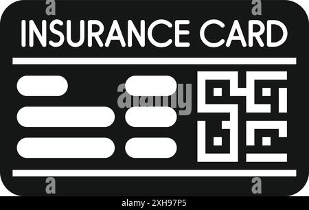 Icône noire d'une carte d'assurance avec un code qr, représentant l'assurance maladie et la couverture médicale Illustration de Vecteur